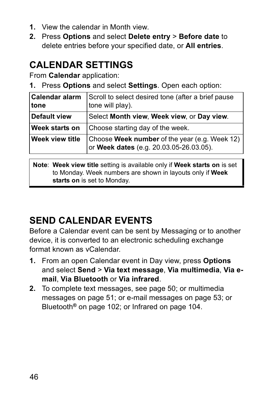 Calendar settings, Send calendar events | Panasonic EB-X700 User Manual | Page 49 / 179