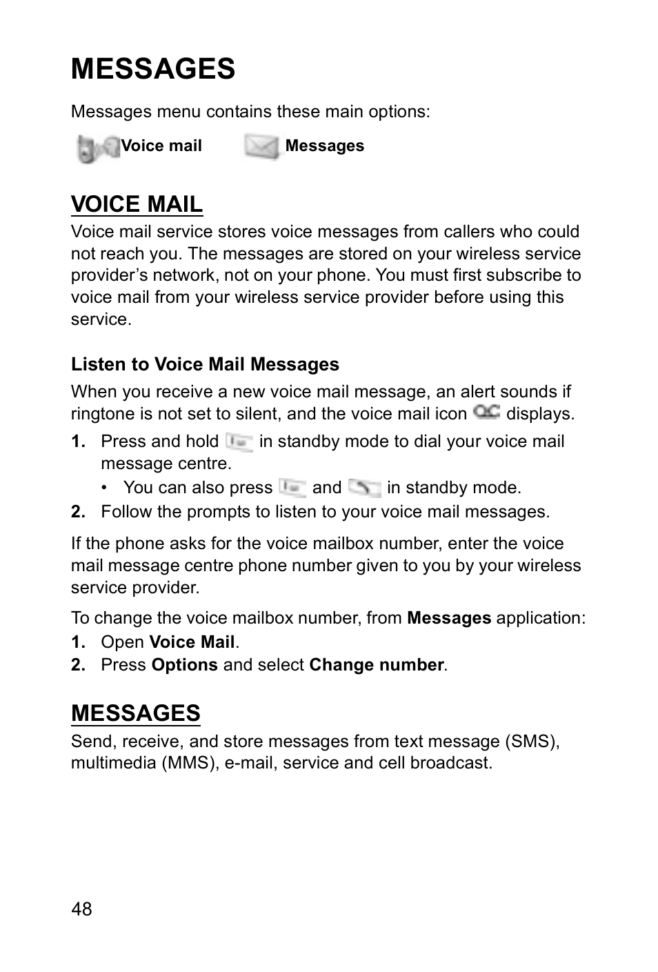 Messages, Voice mail | Panasonic EB-X700 User Manual | Page 51 / 179