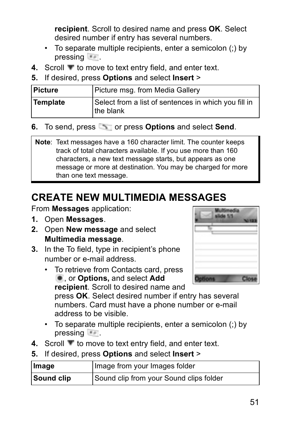 Create new multimedia messages | Panasonic EB-X700 User Manual | Page 54 / 179