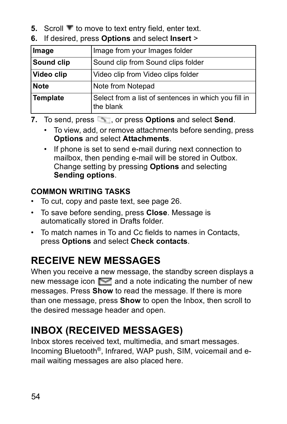 Receive new messages, Inbox (received messages) | Panasonic EB-X700 User Manual | Page 57 / 179