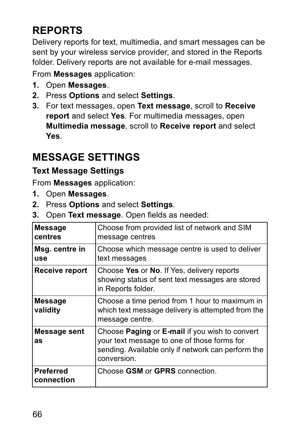 Reports, Message settings | Panasonic EB-X700 User Manual | Page 69 / 179