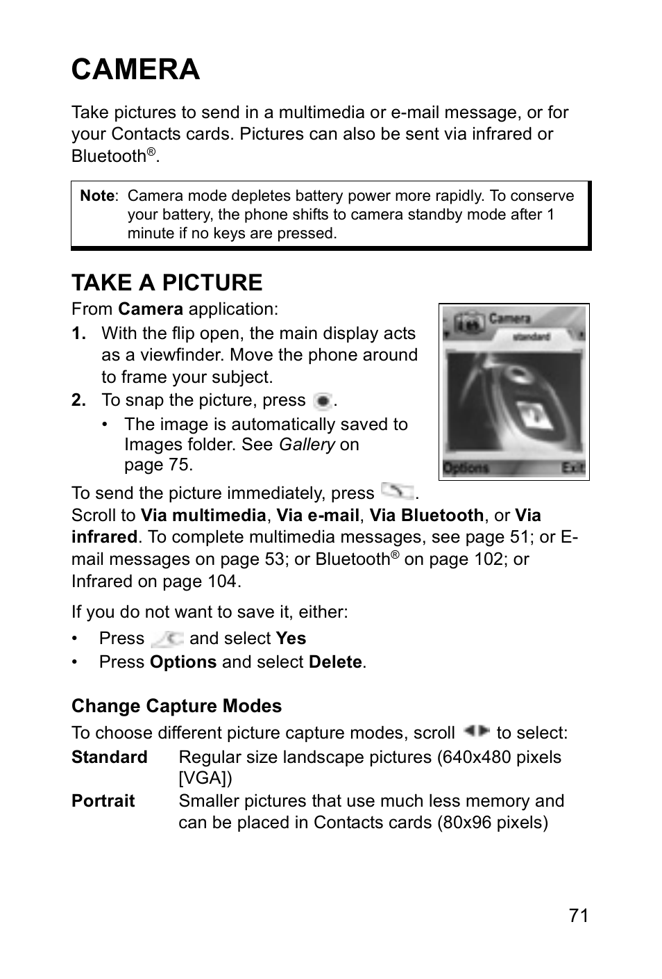 Camera, Take a picture | Panasonic EB-X700 User Manual | Page 74 / 179