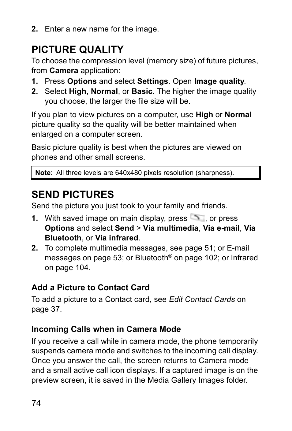 Picture quality, Send pictures | Panasonic EB-X700 User Manual | Page 77 / 179