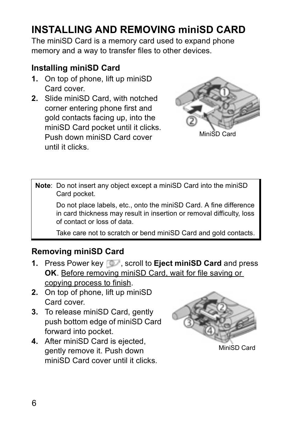 Installing and removing minisd card | Panasonic EB-X700 User Manual | Page 9 / 179