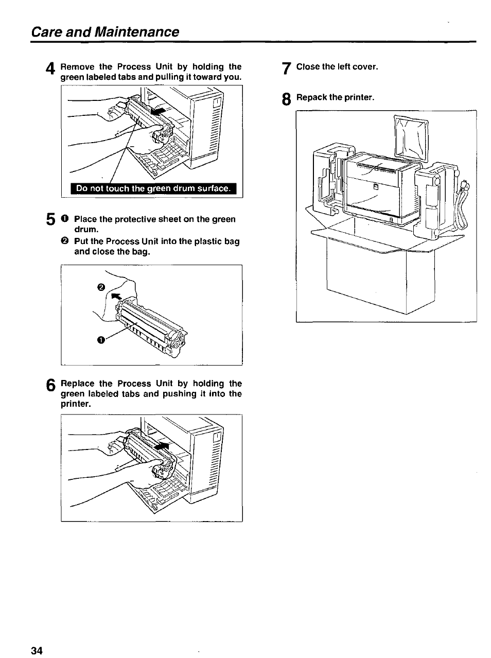 Care and maintenance | Panasonic KX-P6100 User Manual | Page 34 / 44