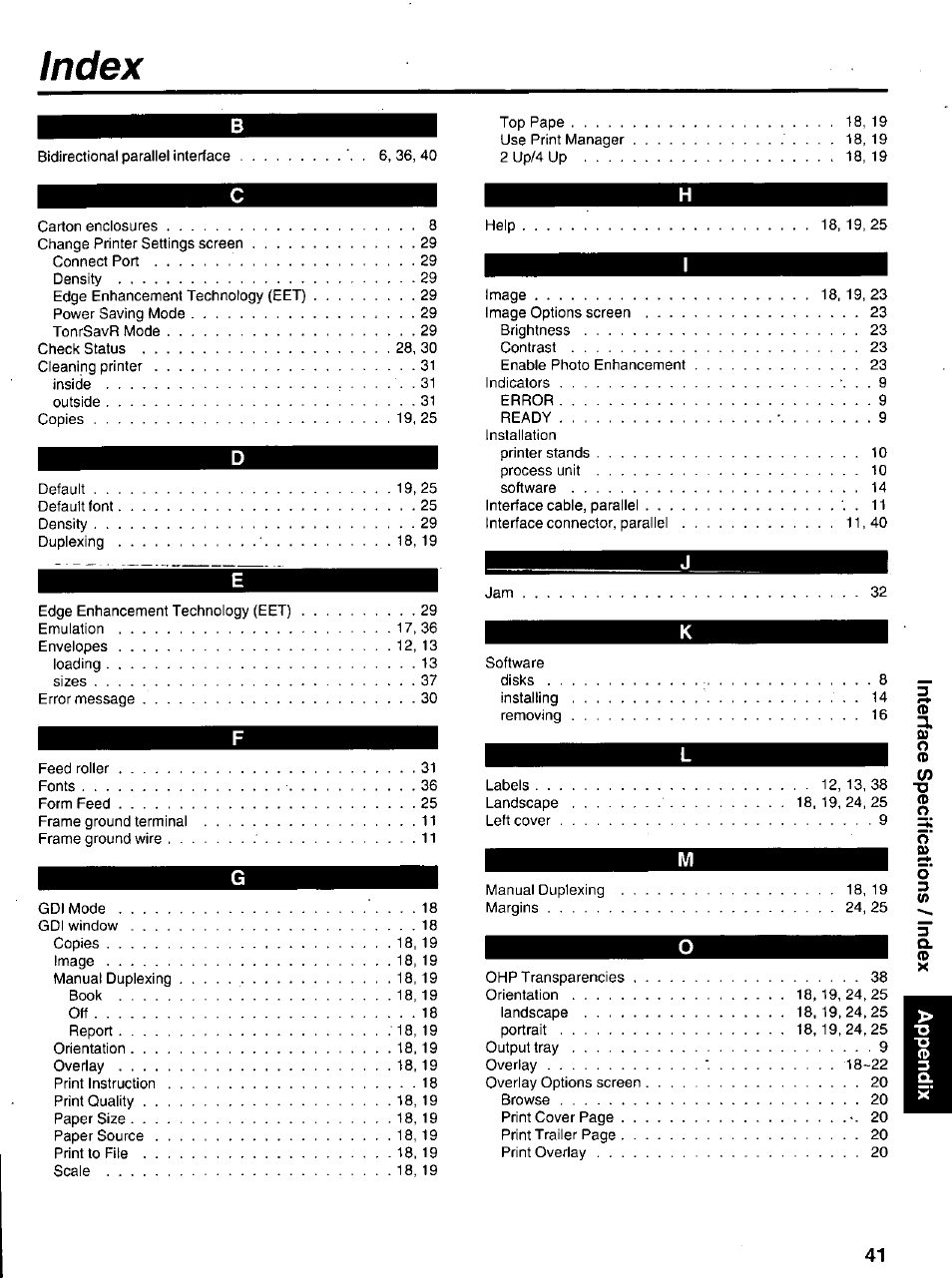 Index | Panasonic KX-P6100 User Manual | Page 41 / 44