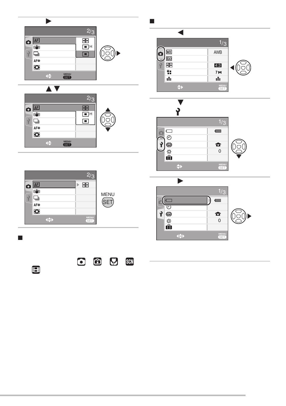 Press [menu/set, 3 press q, Continue to select items and change settings | Panasonic DMC-LS75 User Manual | Page 19 / 112