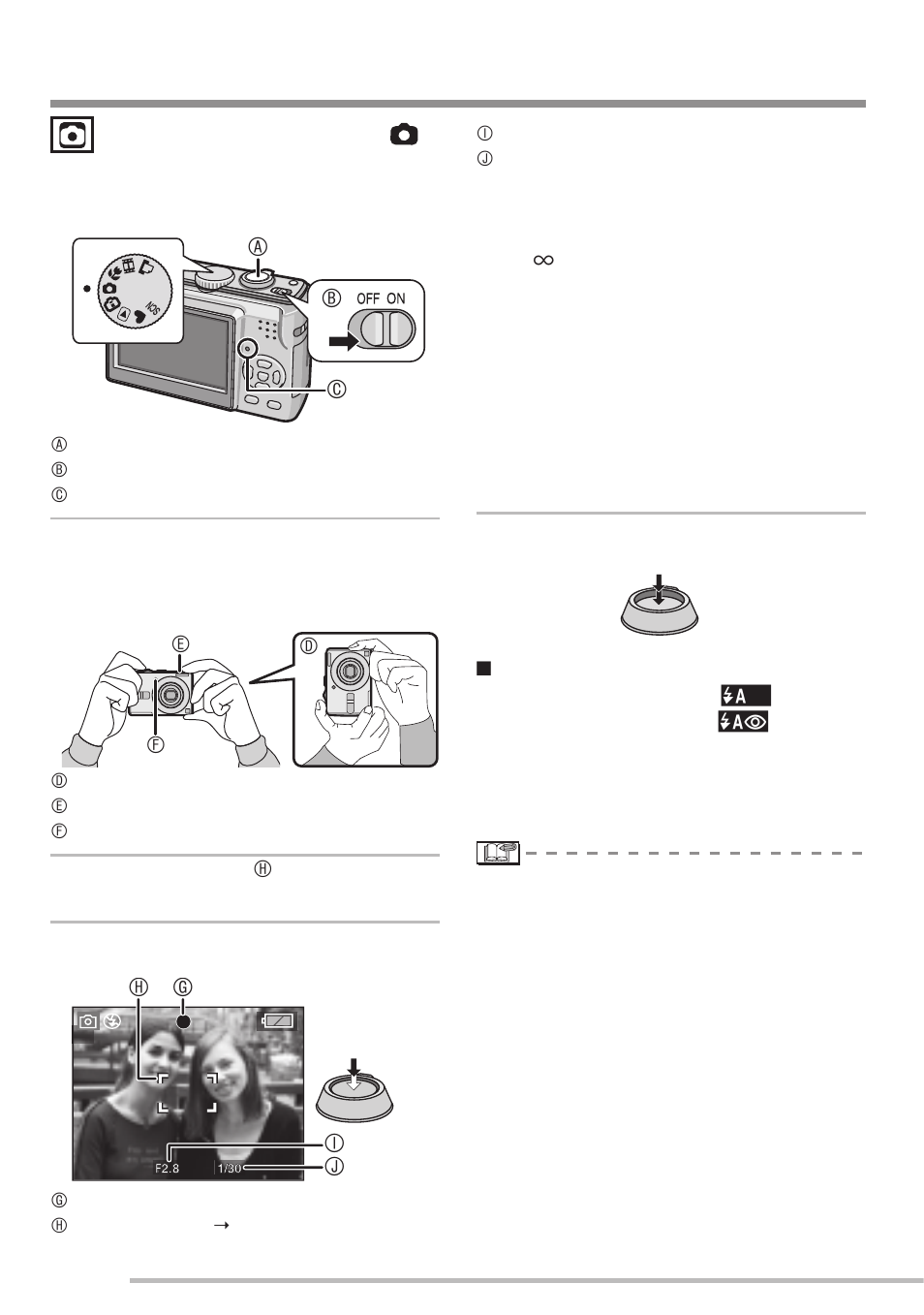 Taking pictures, Hg i j, Ba c | Panasonic DMC-LS75 User Manual | Page 24 / 112