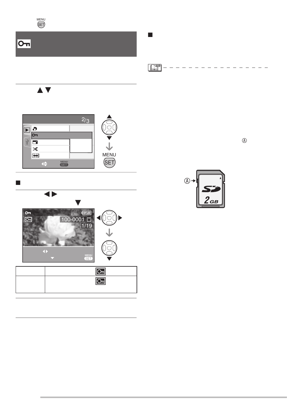 Protect, 2 press [menu/set] twice to close the menu | Panasonic DMC-LS75 User Manual | Page 78 / 112