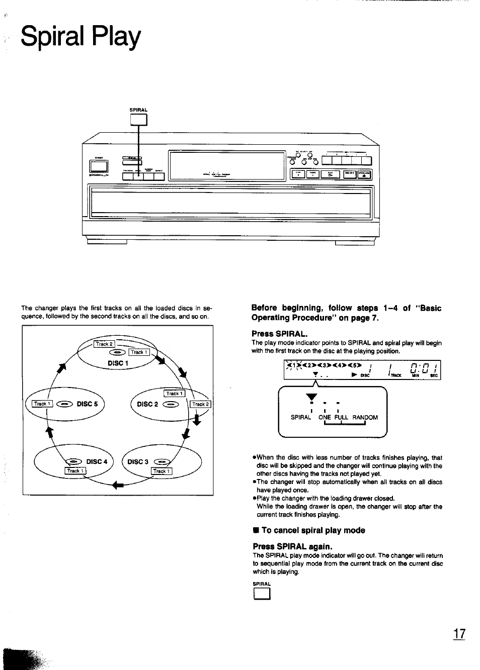 Press spiral, Press spiral again, Spiral play | Panasonic SL-PD347 User Manual | Page 17 / 24