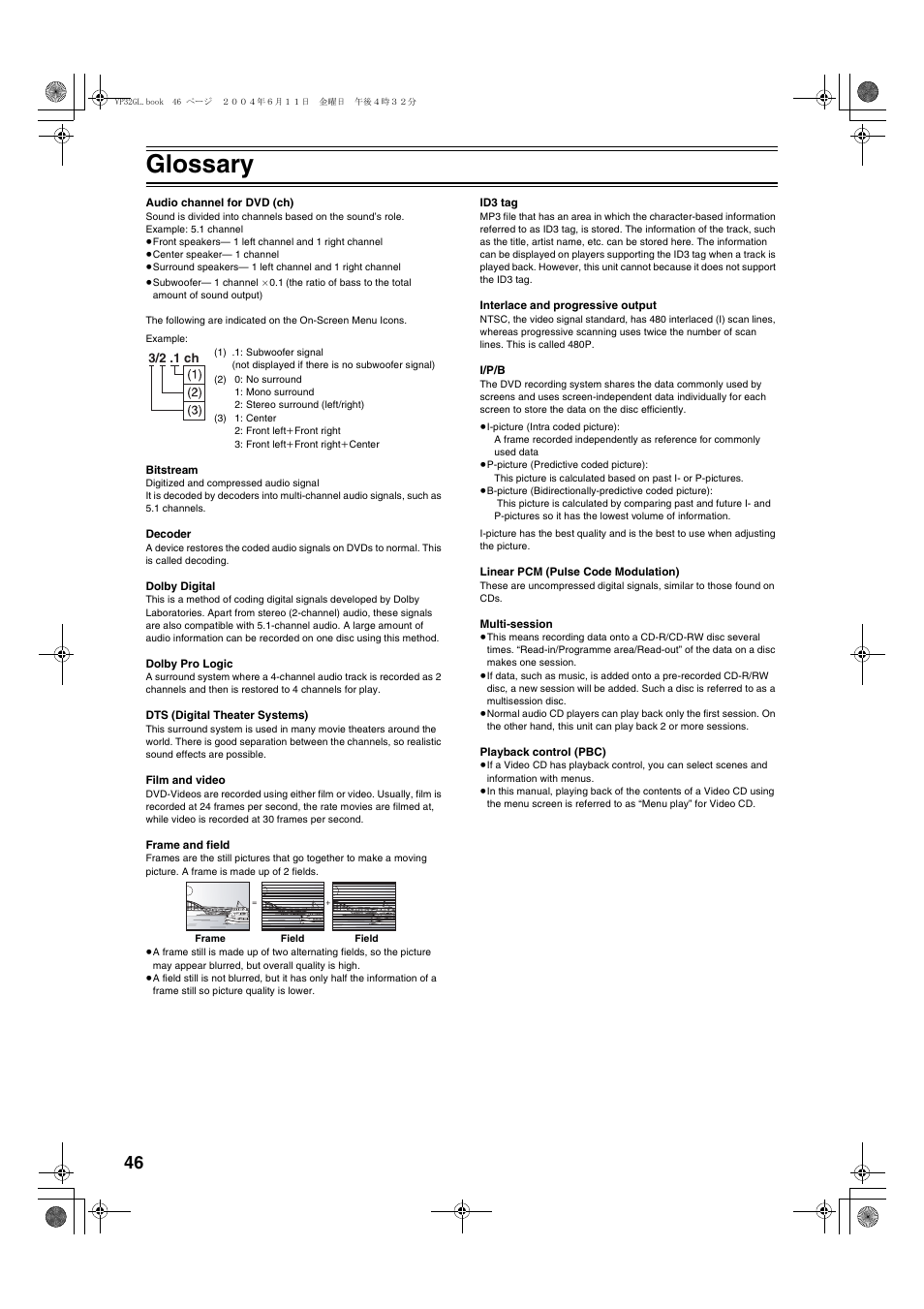 Glossary, L 46) | Panasonic NV-VP32 User Manual | Page 46 / 48
