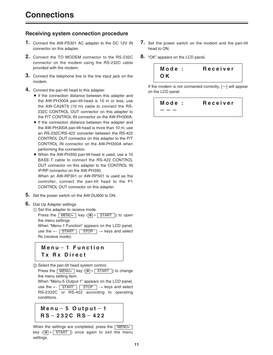 Connections | Panasonic AW-DU600 User Manual | Page 11 / 24