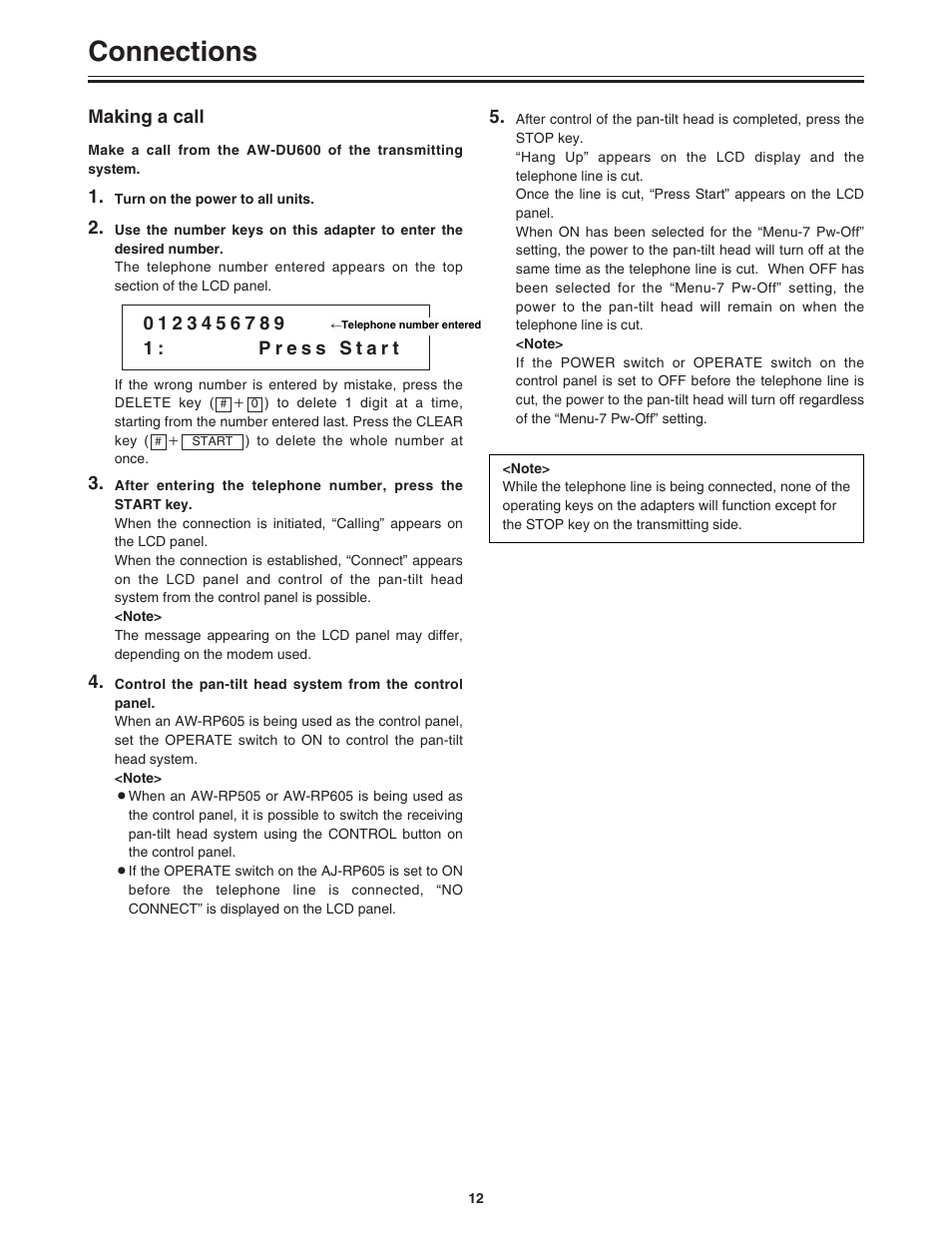 Connections | Panasonic AW-DU600 User Manual | Page 12 / 24