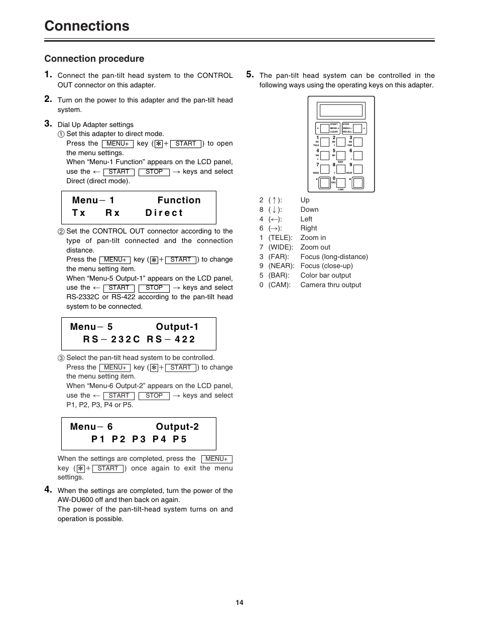 Connections, Connection procedure | Panasonic AW-DU600 User Manual | Page 14 / 24