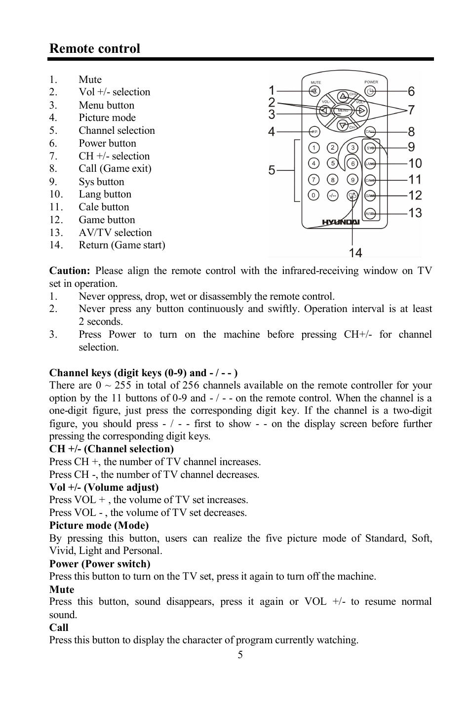 Remote control | Hyundai H-LCD702 User Manual | Page 5 / 26