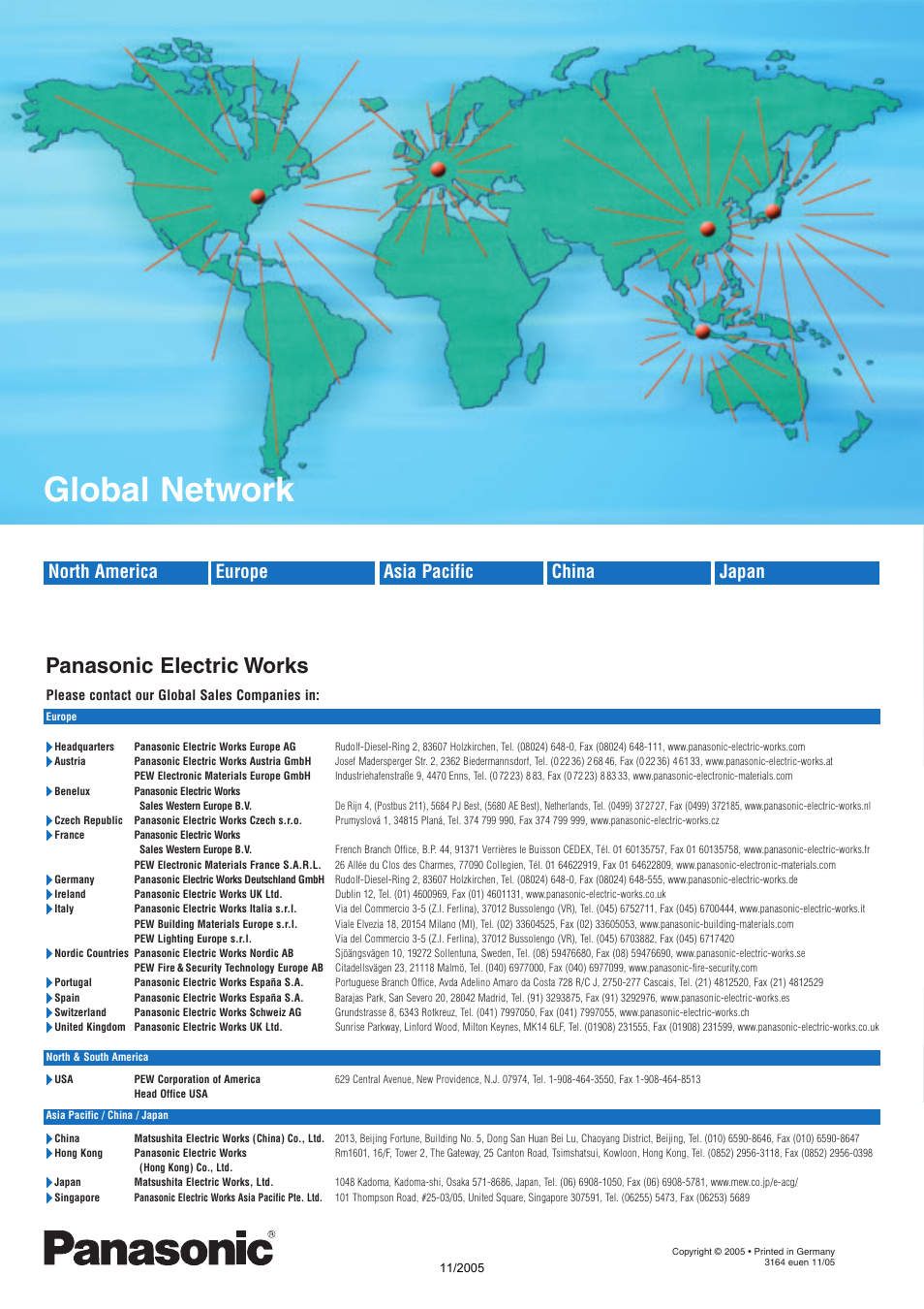 Global network, Global network services, Panasonic electric works | Asia pacific china japan north america europe | Panasonic PD50 User Manual | Page 12 / 12