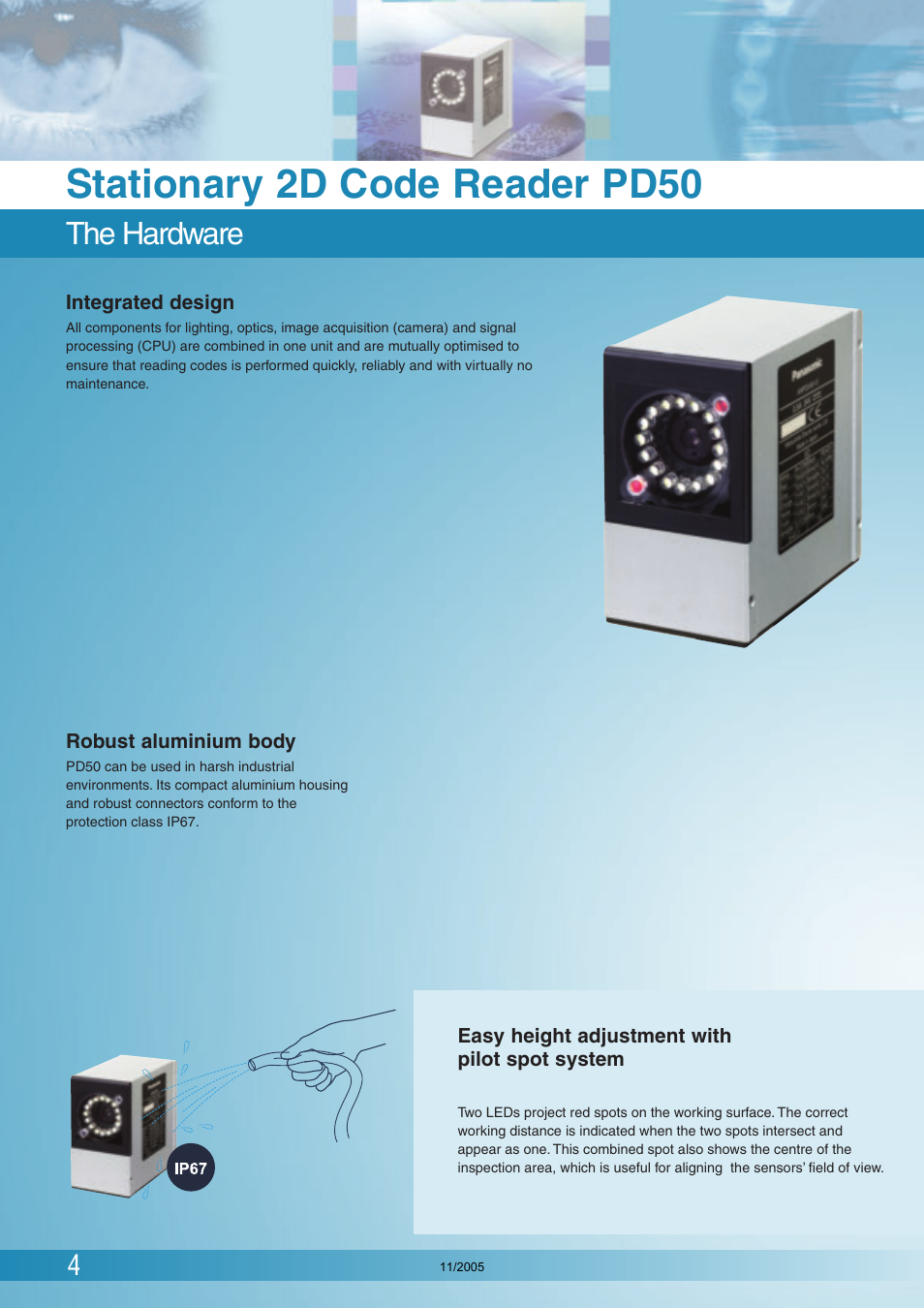 Stationary 2d code reader pd50, The hardware | Panasonic PD50 User Manual | Page 4 / 12