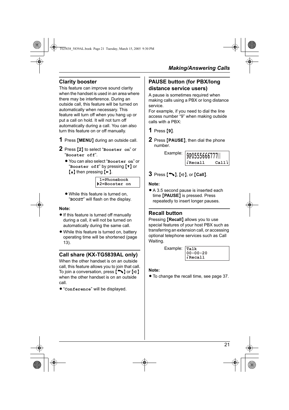 Panasonic KX-TG5839AL User Manual | Page 21 / 68