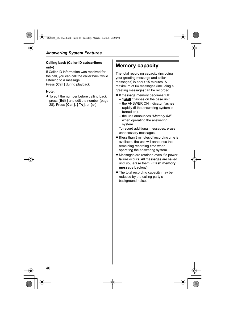 Panasonic KX-TG5839AL User Manual | Page 46 / 68