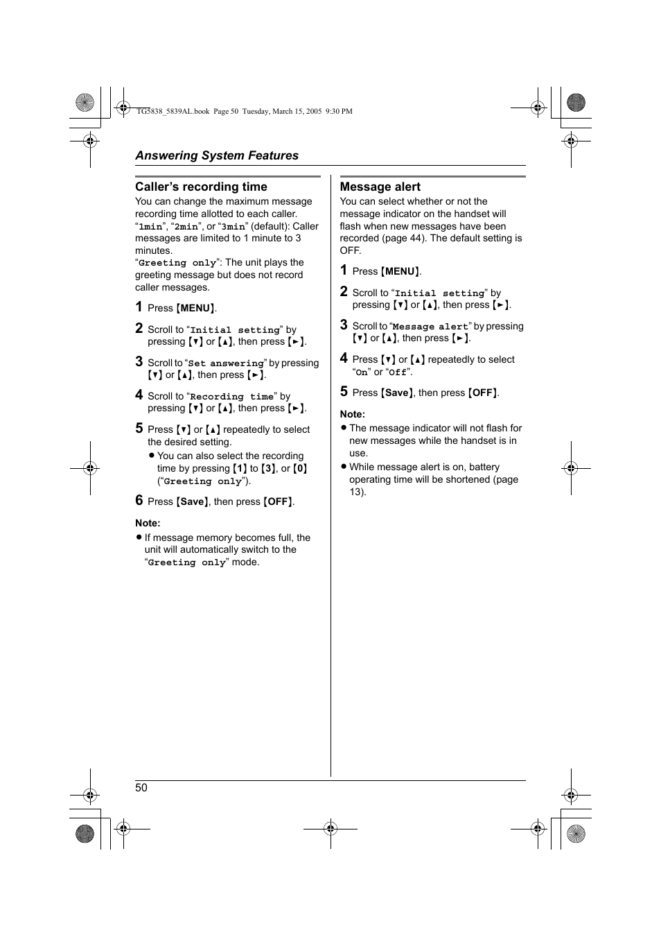 Panasonic KX-TG5839AL User Manual | Page 50 / 68