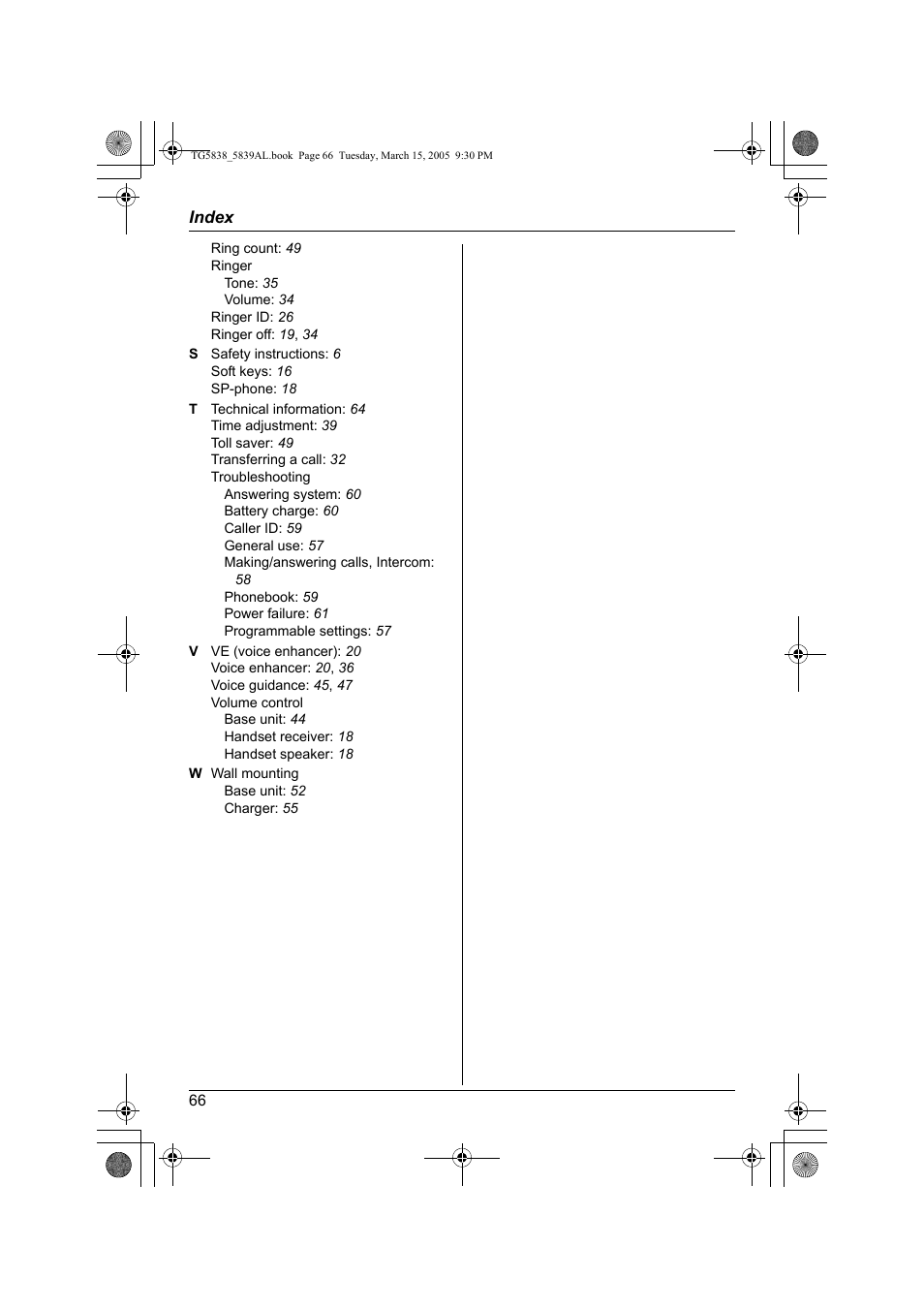 Panasonic KX-TG5839AL User Manual | Page 66 / 68