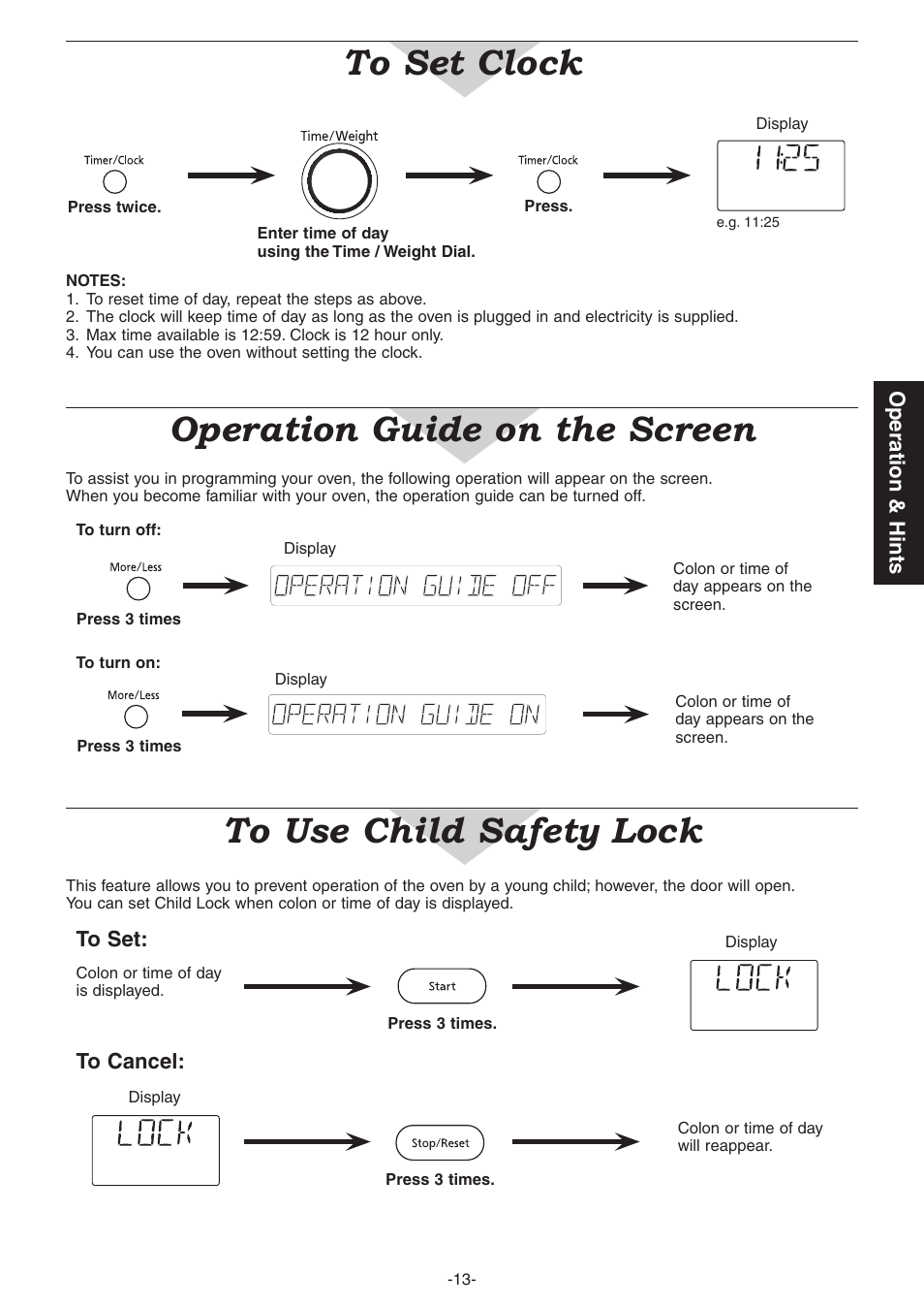 Operation guide on the screen, Operation & hints | Panasonic NN-CD987W User Manual | Page 15 / 35