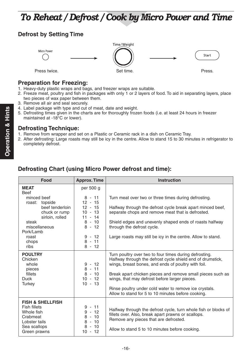 Defrosting technique | Panasonic NN-CD987W User Manual | Page 18 / 35