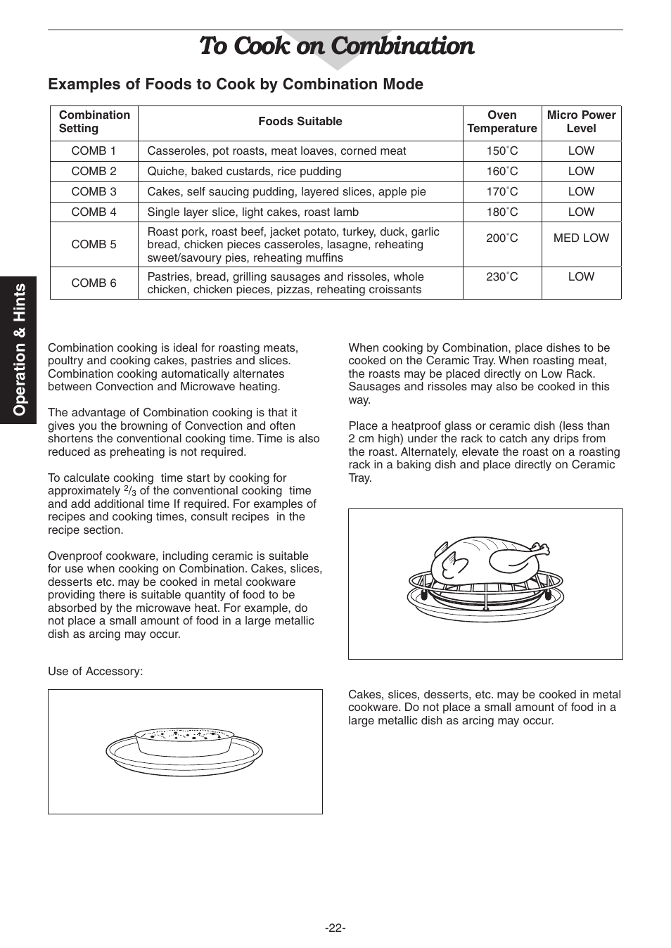 Operation & hints, Examples of foods to cook by combination mode | Panasonic NN-CD987W User Manual | Page 24 / 35