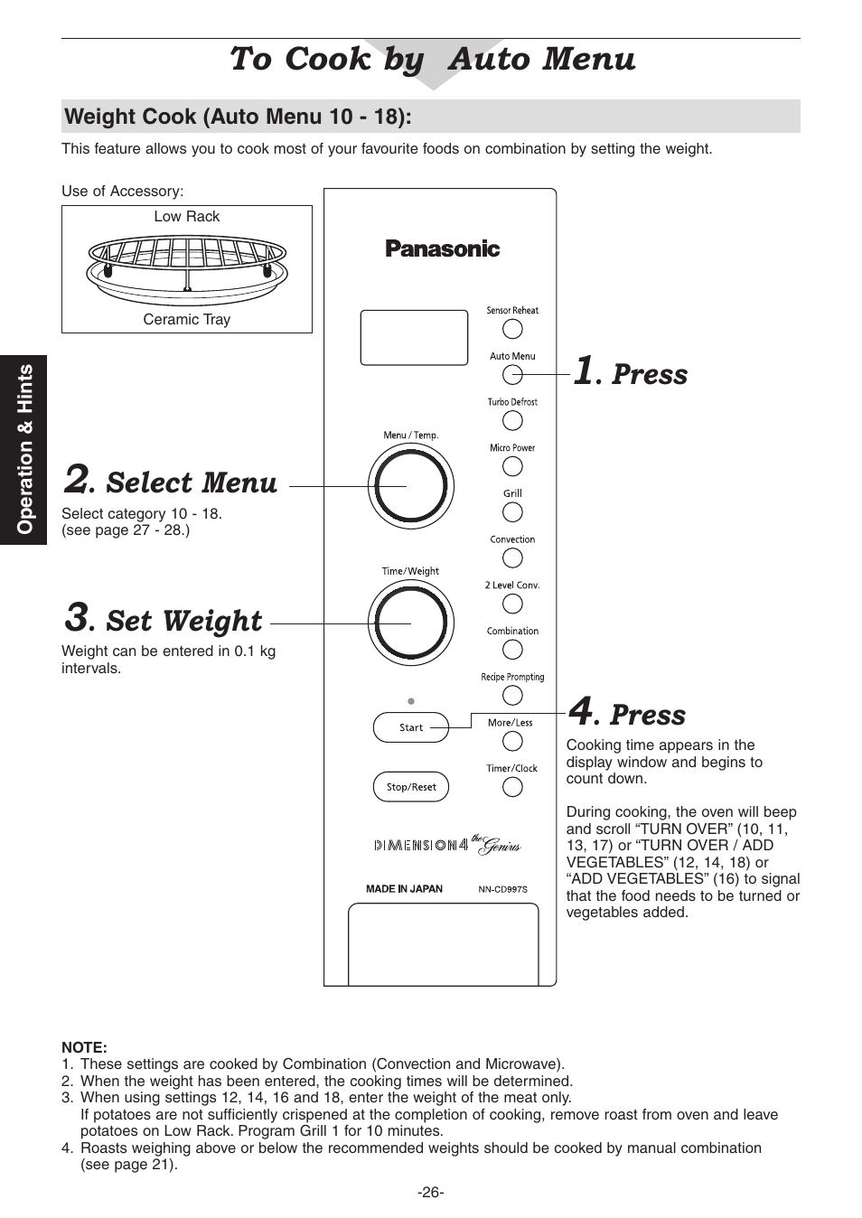 Select menu, Set weight, Press | Panasonic NN-CD987W User Manual | Page 28 / 35