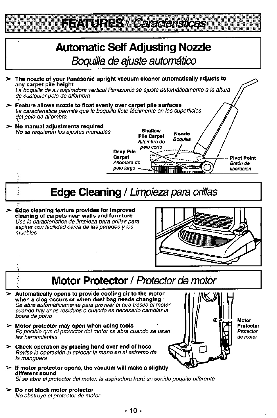 Automatic self adjusting nozzle, Boquilla de ajuste automático | Panasonic QUICKDRAW MC-V5746 User Manual | Page 10 / 24