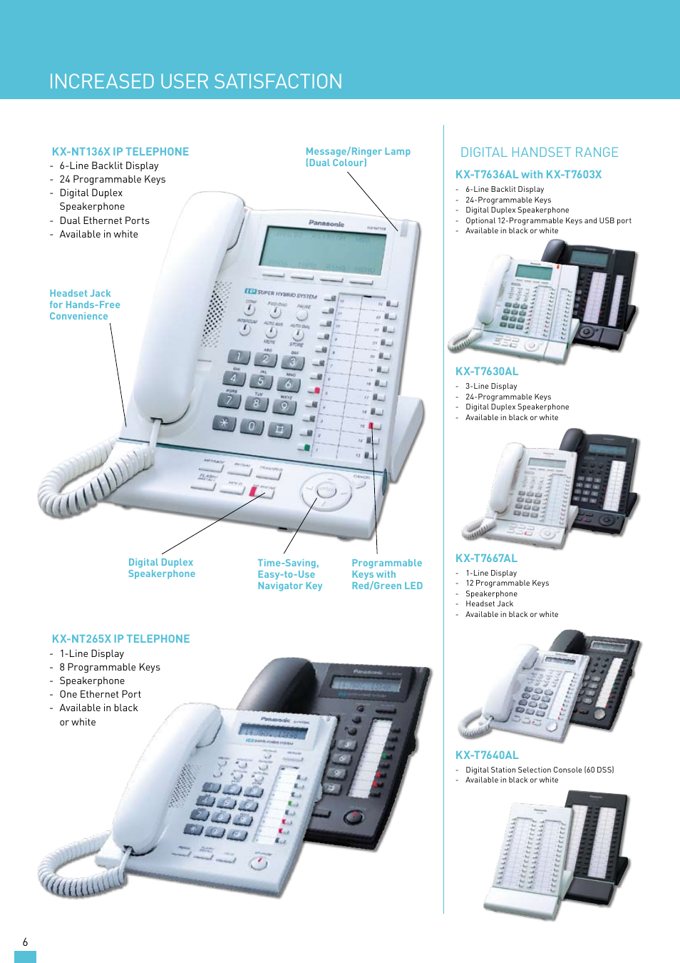 Increased user satisfaction, Increased office productivity, Digital handset range | Panasonic KX-TDA30AL User Manual | Page 6 / 16