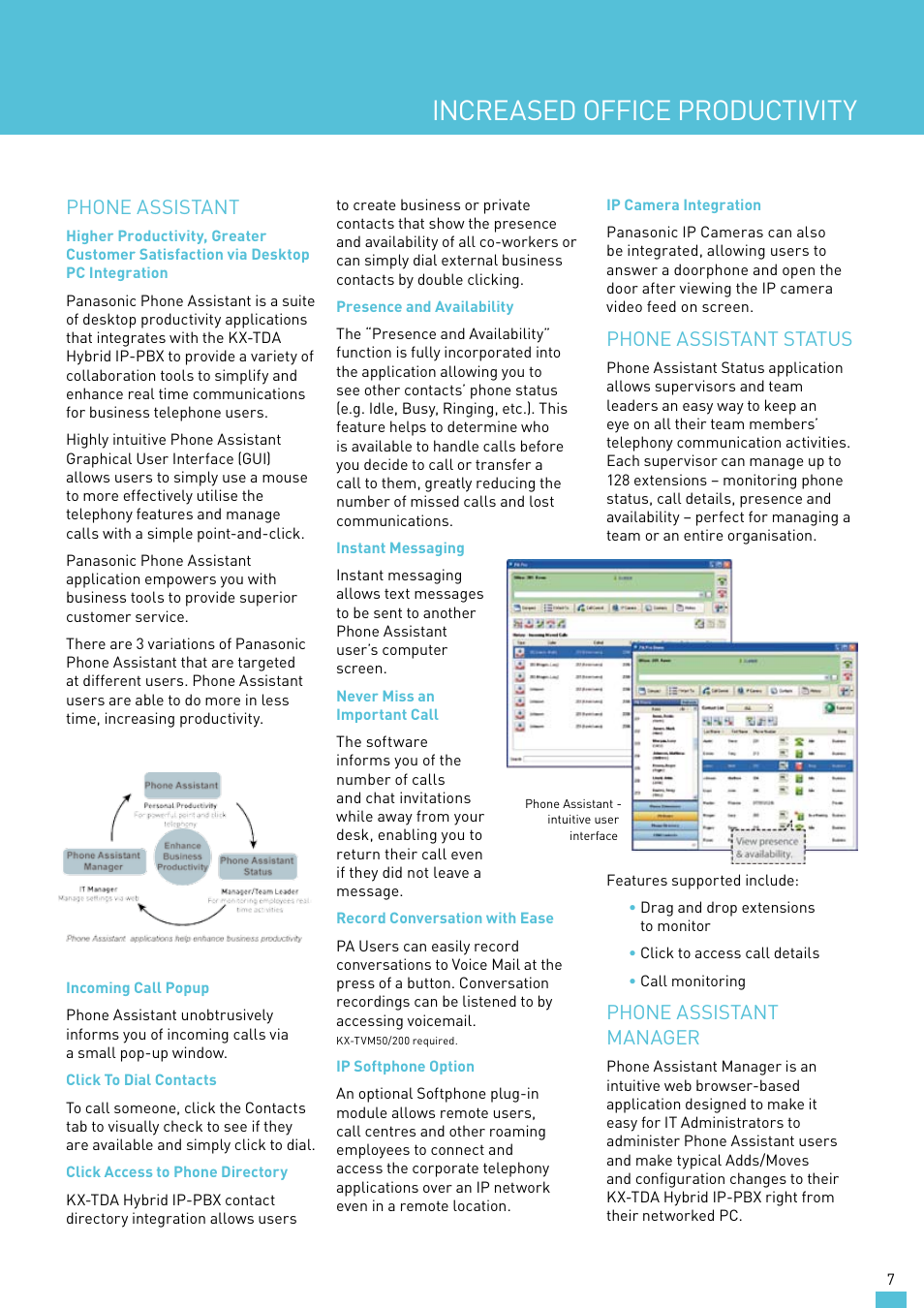Increased office productivity, Phone assistant, Phone assistant status | Phone assistant manager | Panasonic KX-TDA30AL User Manual | Page 7 / 16