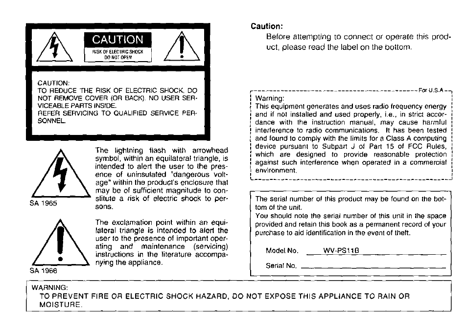 Caution | Panasonic WV-PS11B User Manual | Page 2 / 12