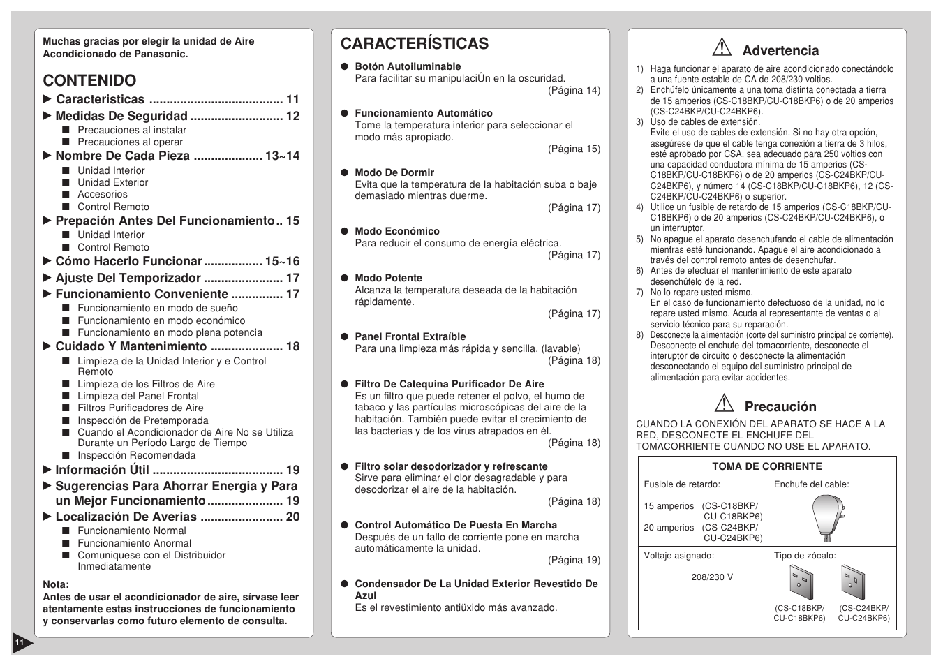 Panasonic CU-C24BKP6 User Manual | Page 12 / 22