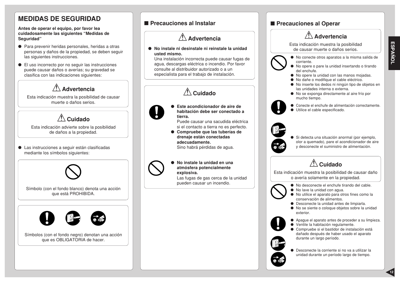 Medidas de seguridad | Panasonic CU-C24BKP6 User Manual | Page 13 / 22