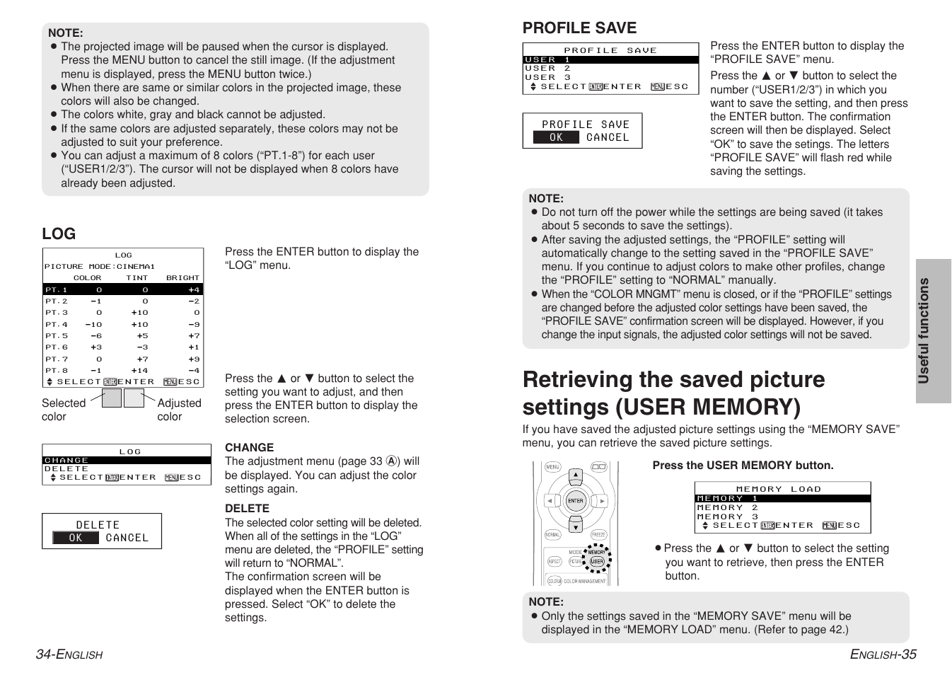 Profile save | Panasonic PT-AE700U User Manual | Page 18 / 32