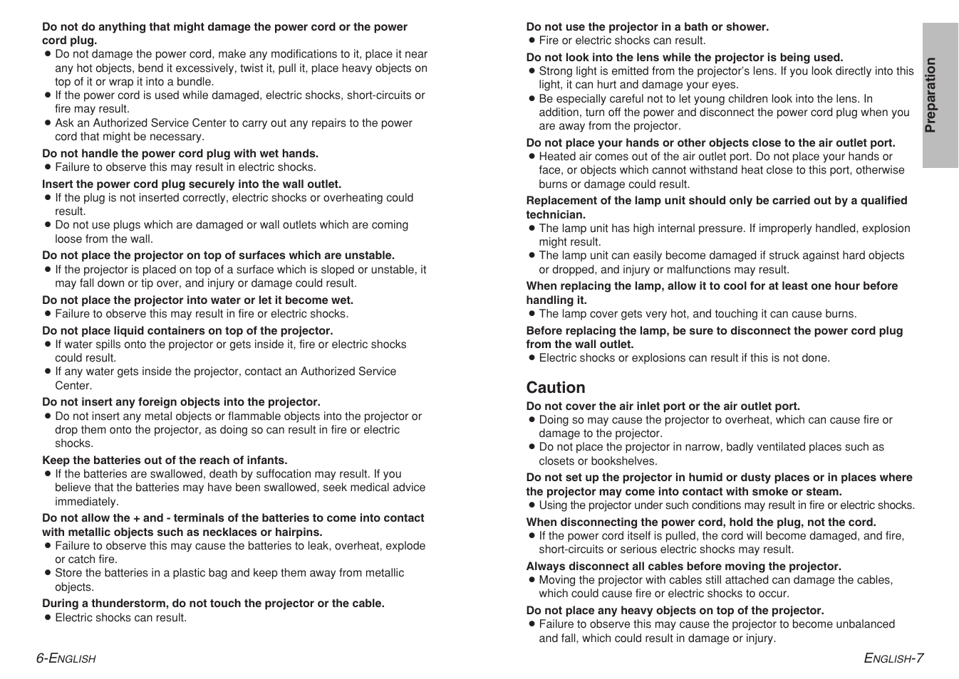 Caution | Panasonic PT-AE700U User Manual | Page 4 / 32