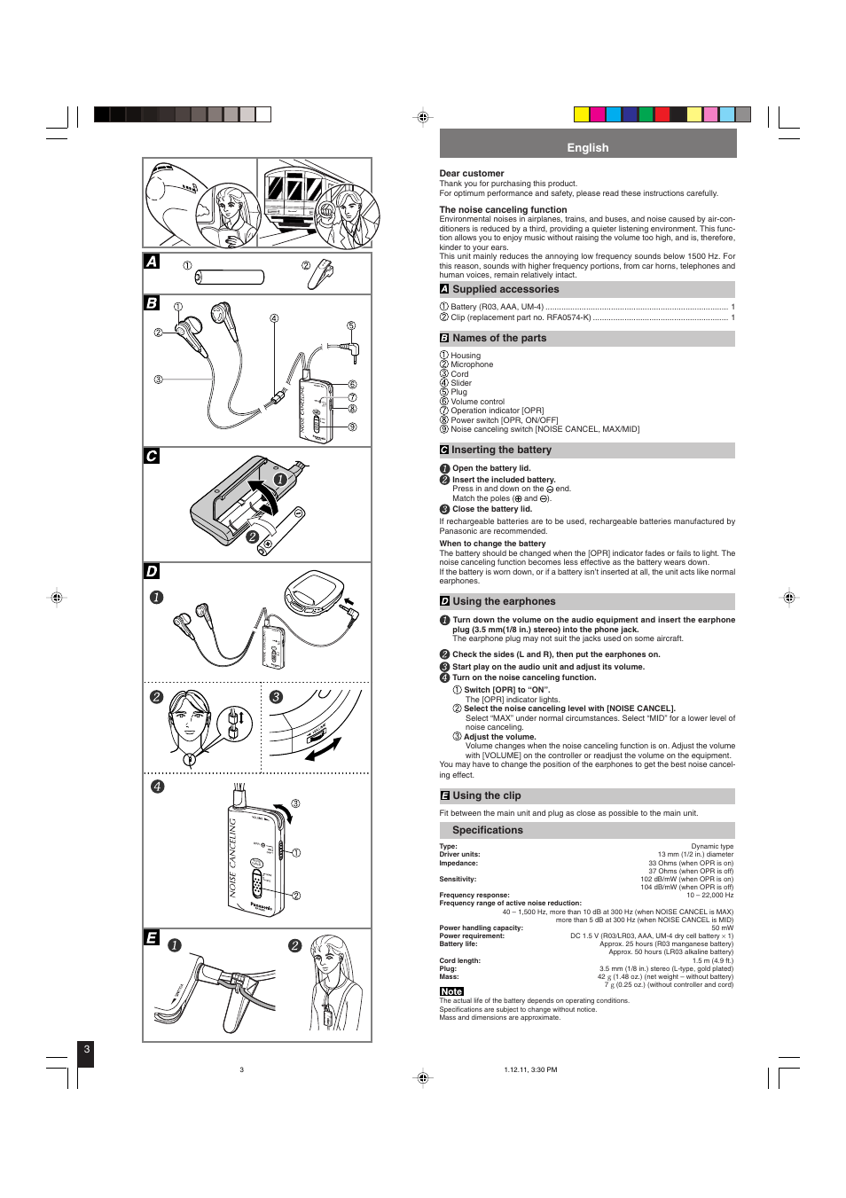 Noise cancel, English | Panasonic RP HC50 User Manual | Page 3 / 4