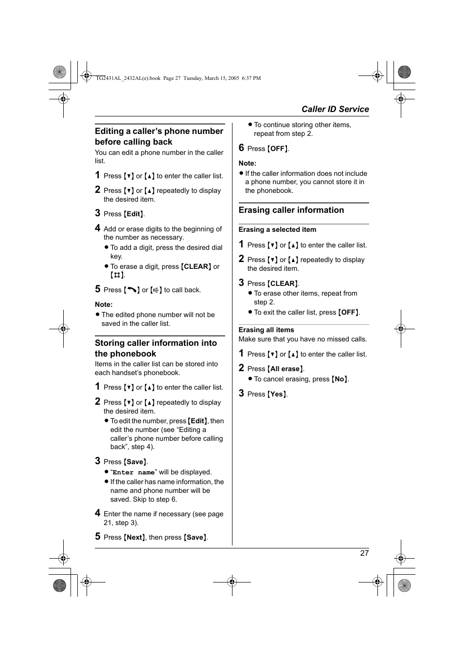 Panasonic KX-TG2432AL User Manual | Page 27 / 64