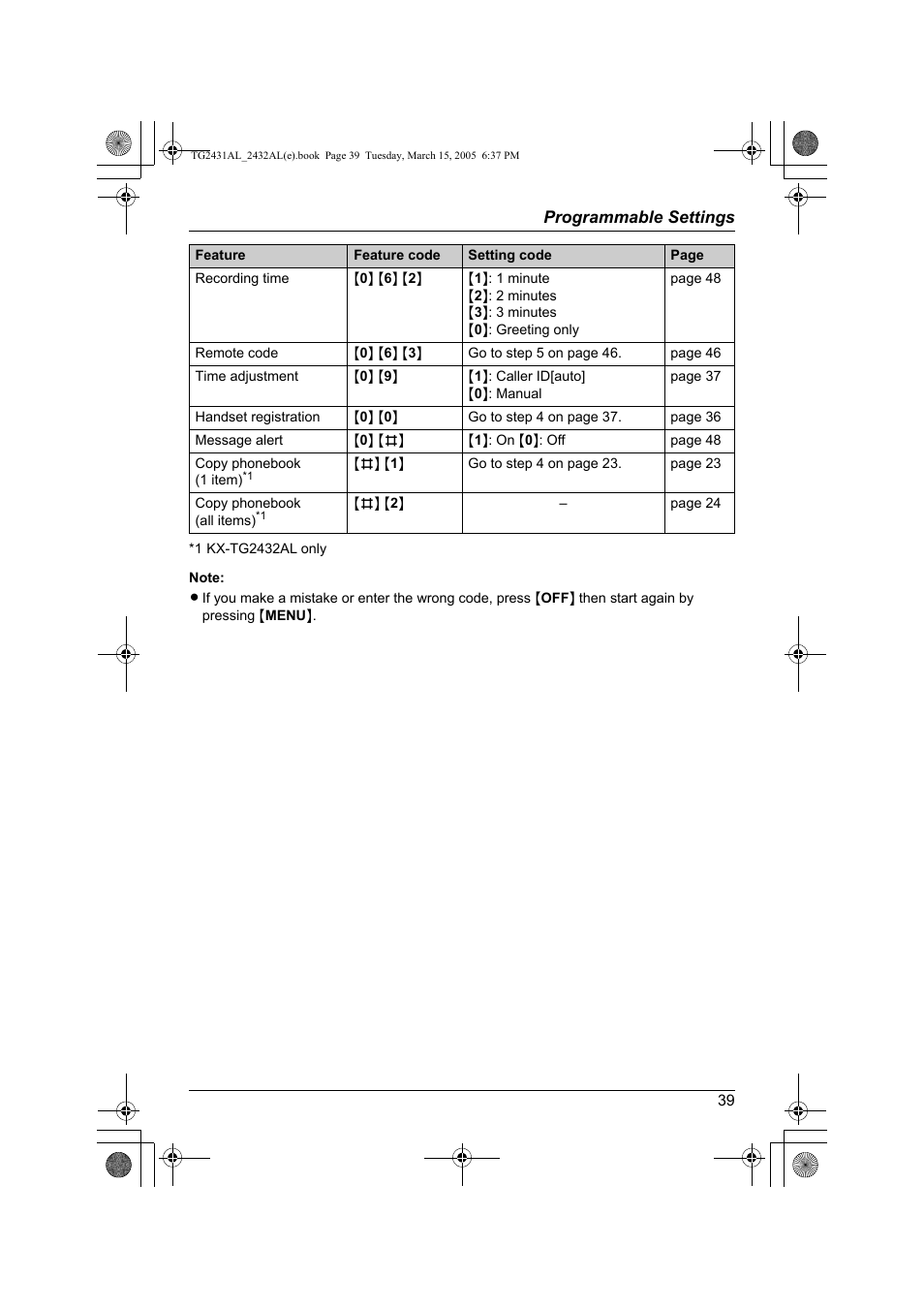 Panasonic KX-TG2432AL User Manual | Page 39 / 64