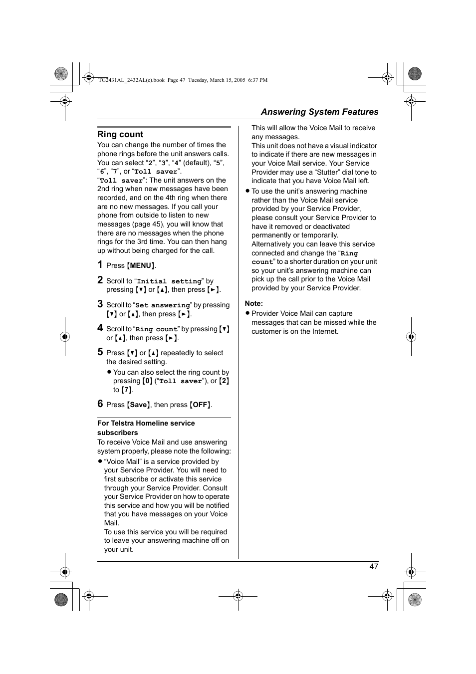 Panasonic KX-TG2432AL User Manual | Page 47 / 64