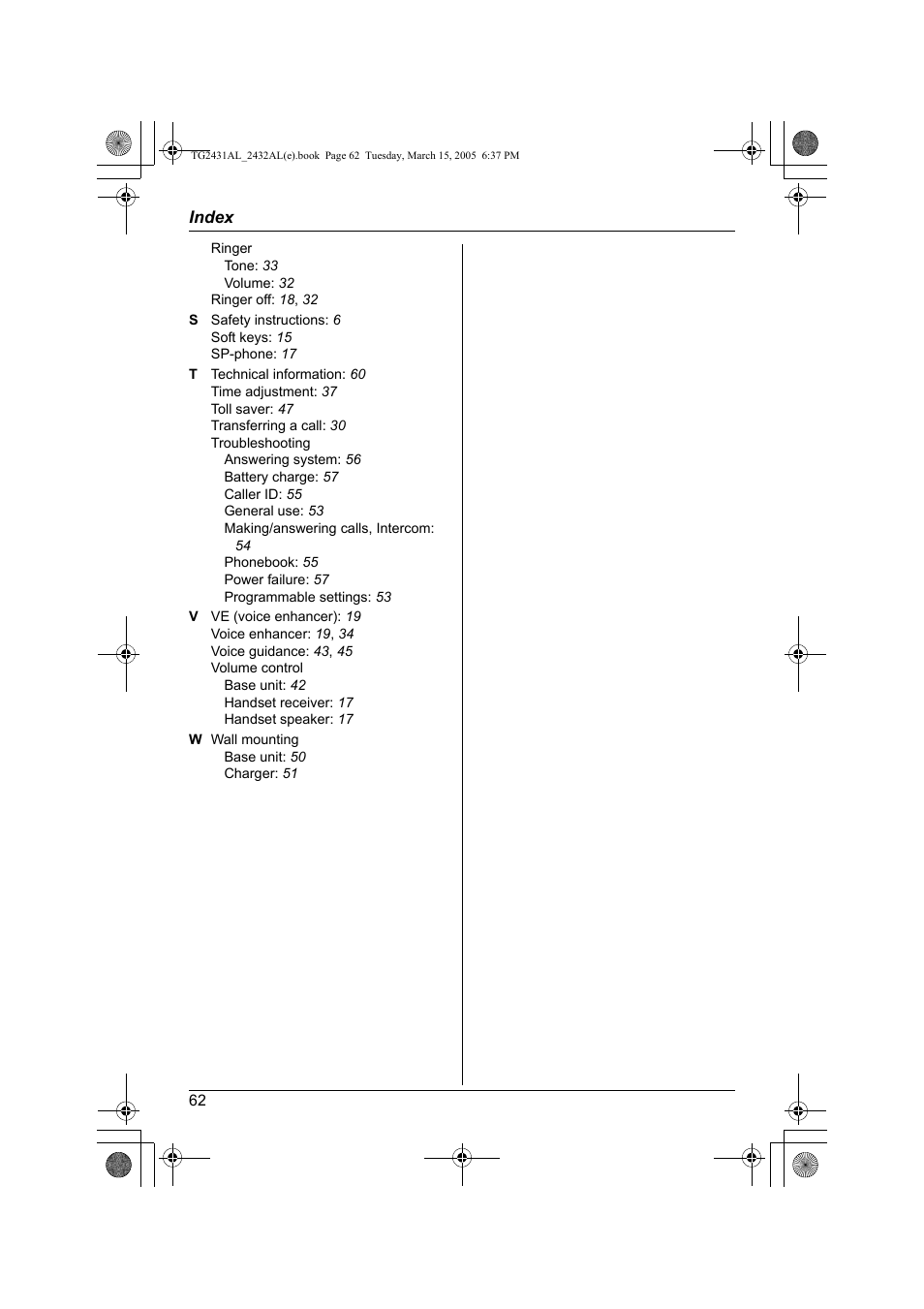 Panasonic KX-TG2432AL User Manual | Page 62 / 64