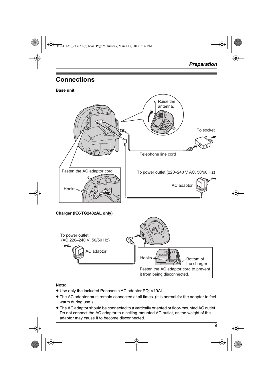 Connections | Panasonic KX-TG2432AL User Manual | Page 9 / 64