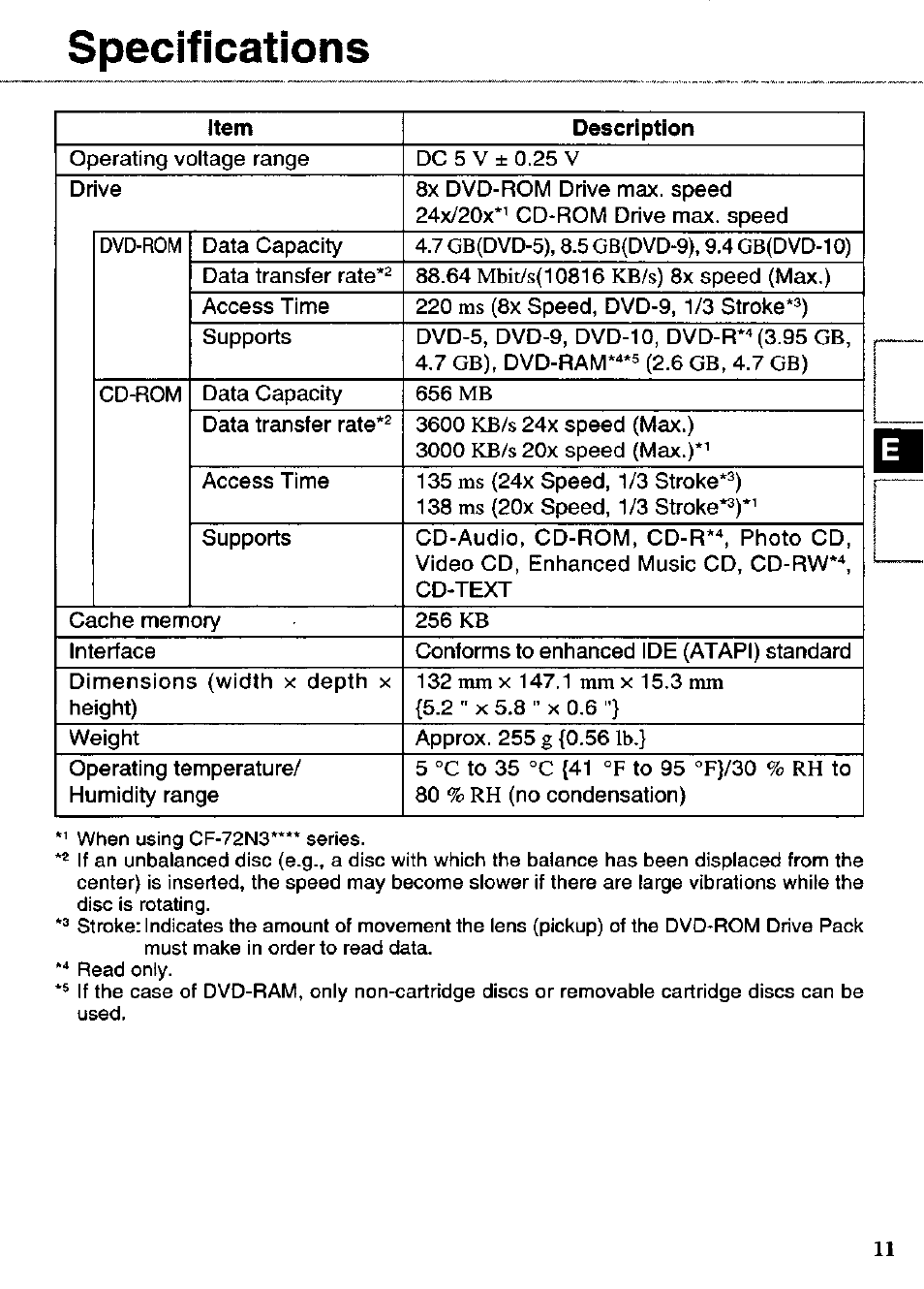 Specifications | Panasonic CF-VDD723 User Manual | Page 11 / 28