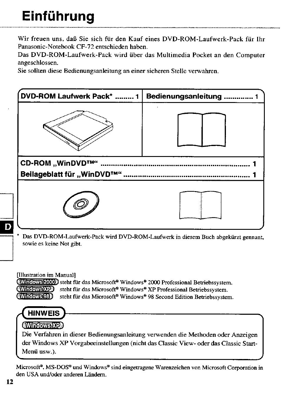 Einführung, X hinweis | Panasonic CF-VDD723 User Manual | Page 12 / 28