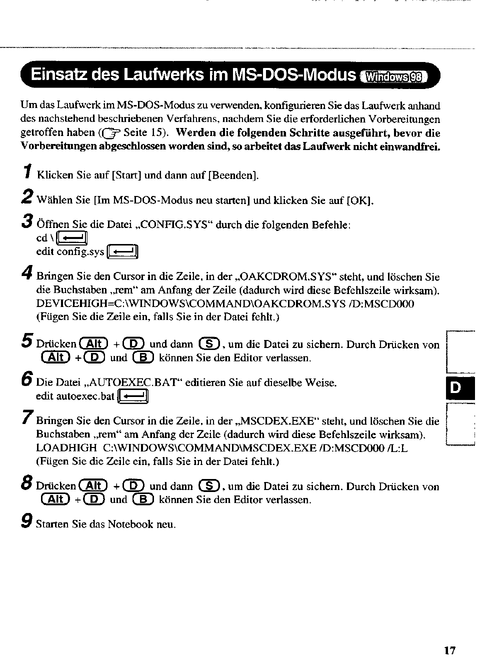 Einsatz des laufwerks im ms-dos-modus@|iis, Cüd +cs), Cm) +c | Panasonic CF-VDD723 User Manual | Page 17 / 28