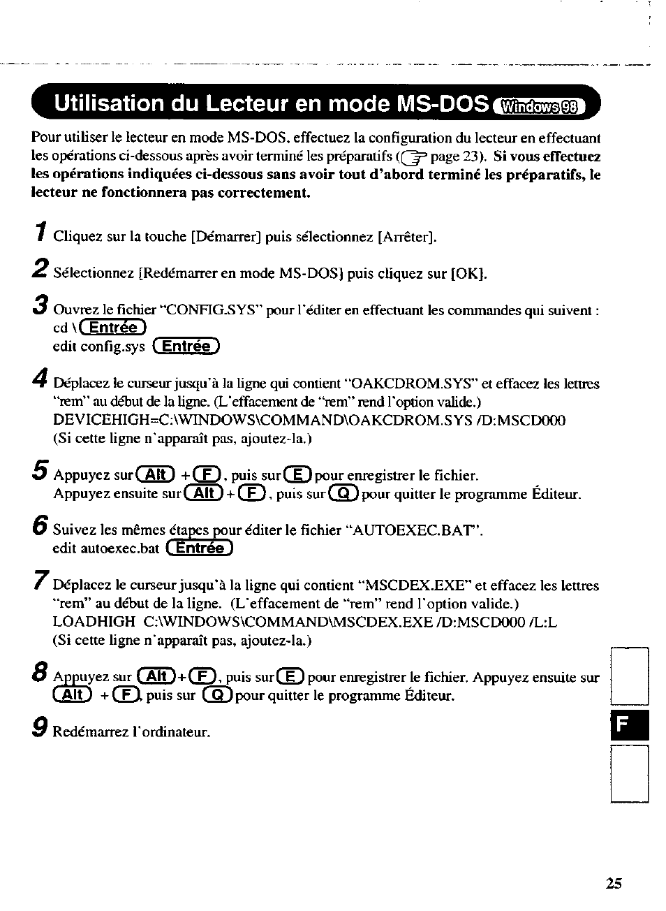 Utilisation du lecteur en mode ms-dos | Panasonic CF-VDD723 User Manual | Page 25 / 28