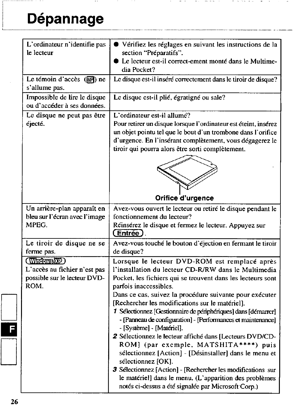 Dépannage | Panasonic CF-VDD723 User Manual | Page 26 / 28