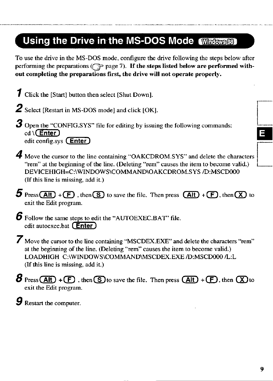 Using the drive in the ms-dos mode | Panasonic CF-VDD723 User Manual | Page 9 / 28