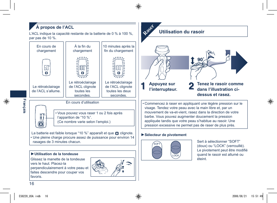 Raser, Utilisation du rasoir | Panasonic ES8228 User Manual | Page 16 / 32